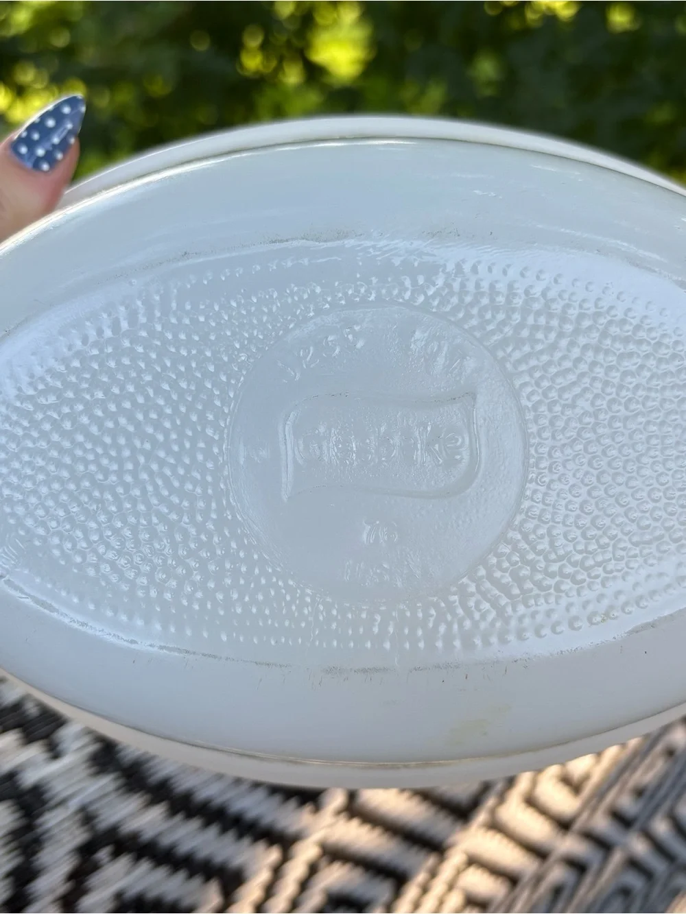 Vintage 1960’s Glasbake milk glass green daisy floral design dish-ware